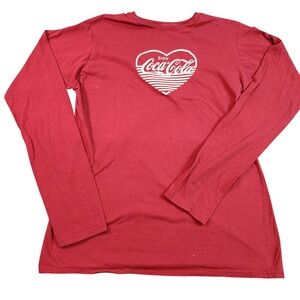 Coca-Cola Shirt Womens L Red Heart Logo Crew Neck Long Sleeve Graphic Tee Top